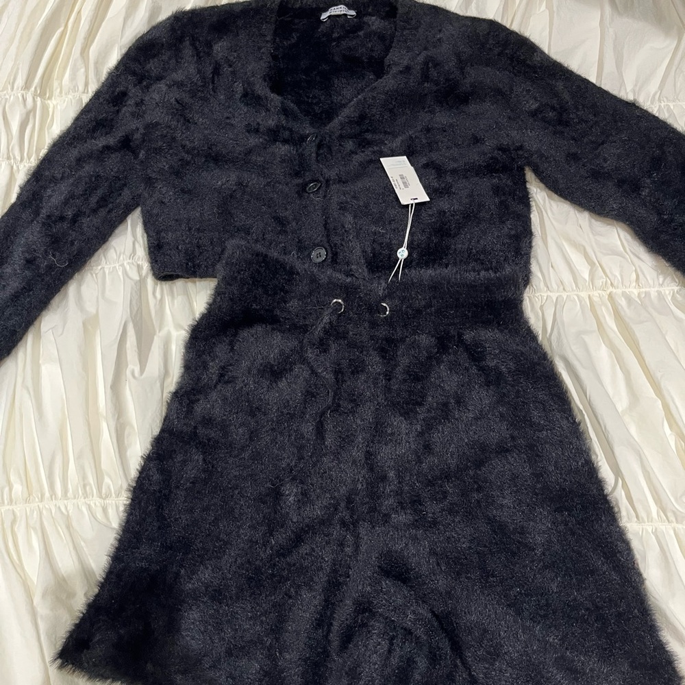 Fuzzy, black, Frankie’s Bikini cardigan and short set